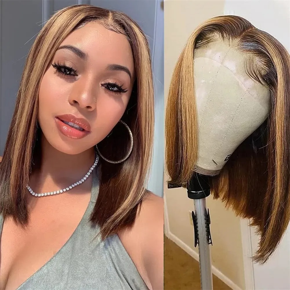 Pre Parted 13X4 Lace Front Bob Wig - Highlight Blonde Wig Short Lace Front