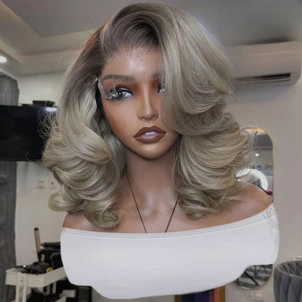 Bob Ombre Ash Blonde 13x4 Hd S - огляд і ціна Pre Parted 13X4 Lace Front Bob Wig