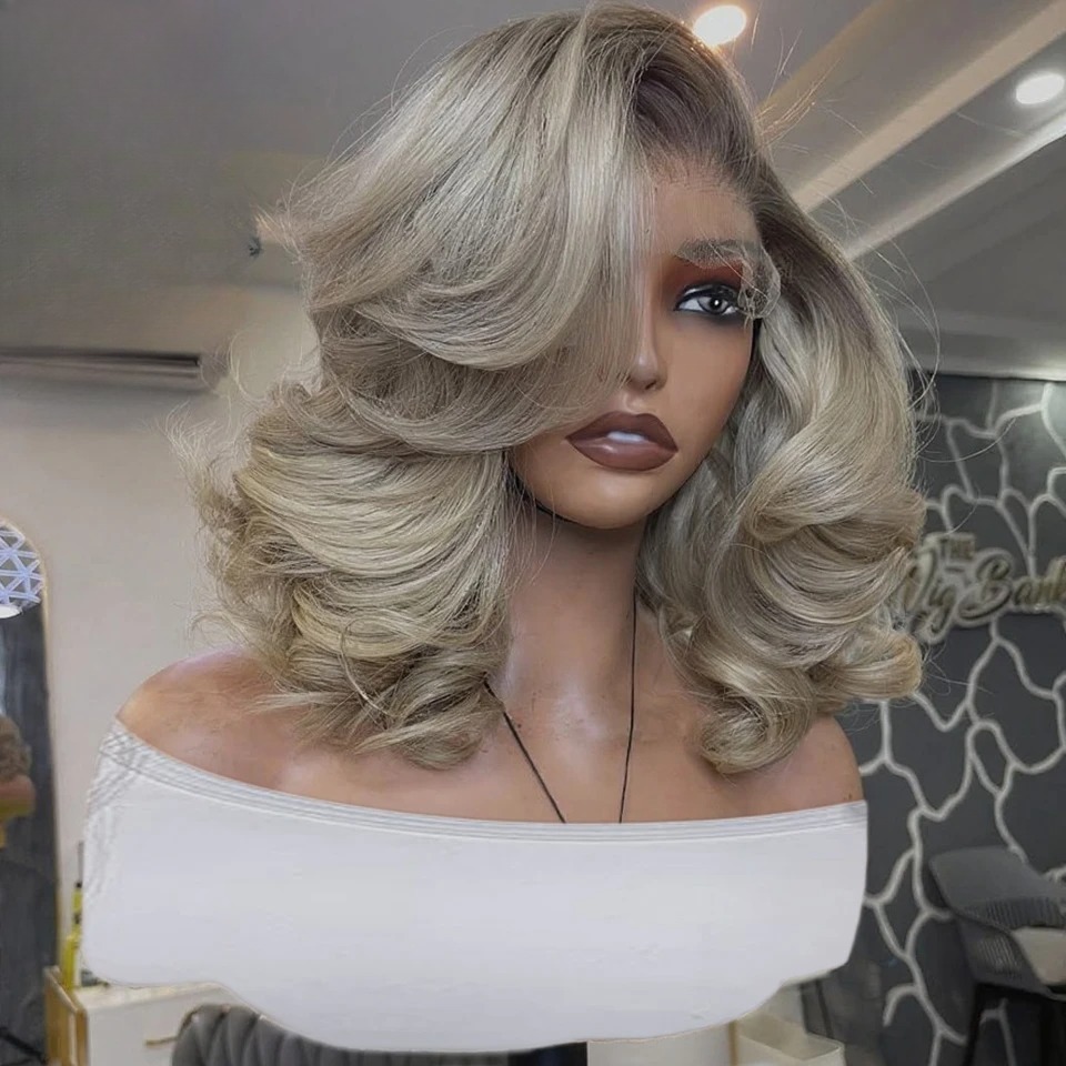 Bob Ombre Ash Blonde 13x4 Hd S - огляд і ціна Pre Parted 13X4 Lace Front Bob Wig